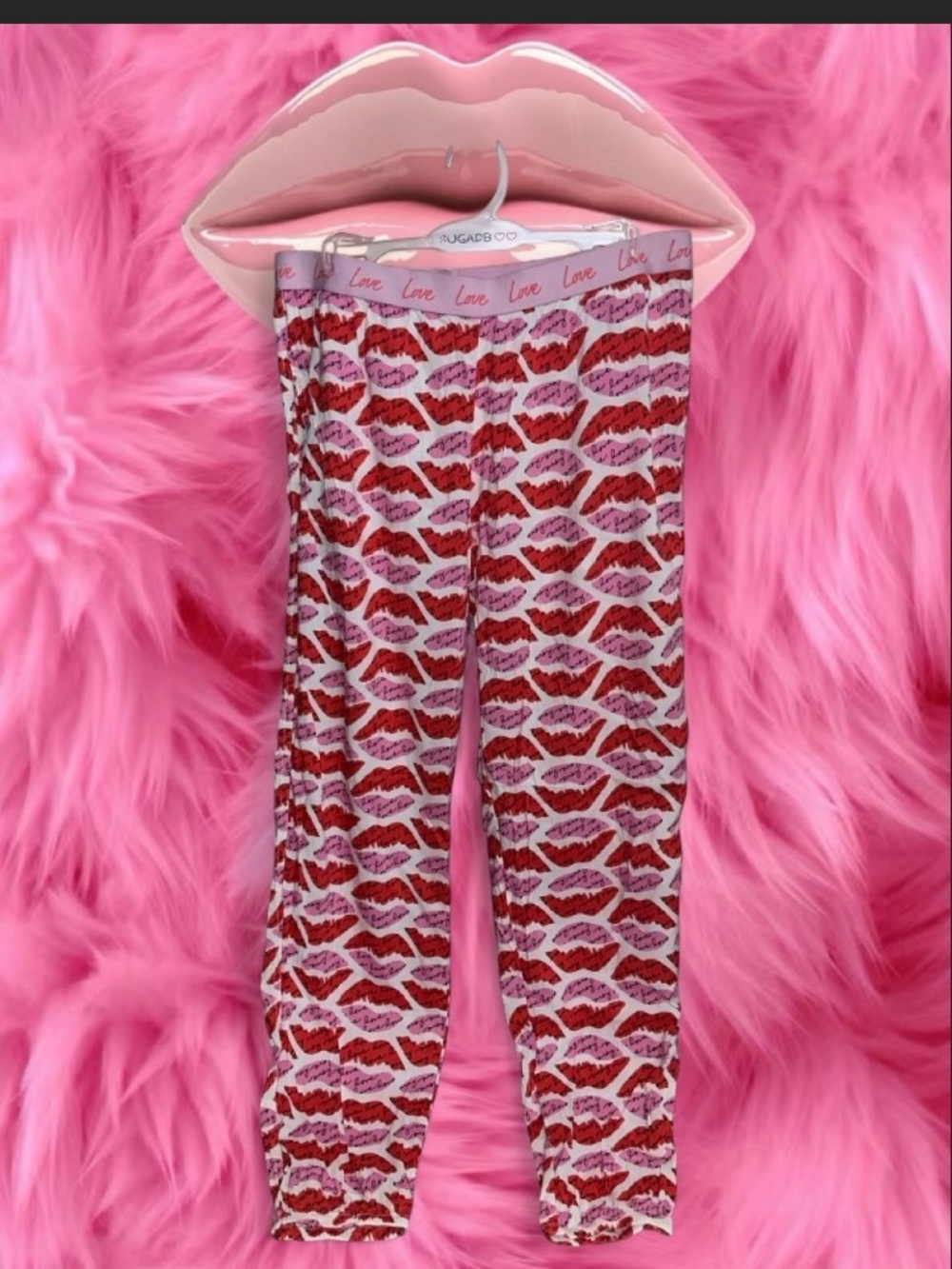 Victoria's Secret Pink and Red Lip-Print Kids Leggings